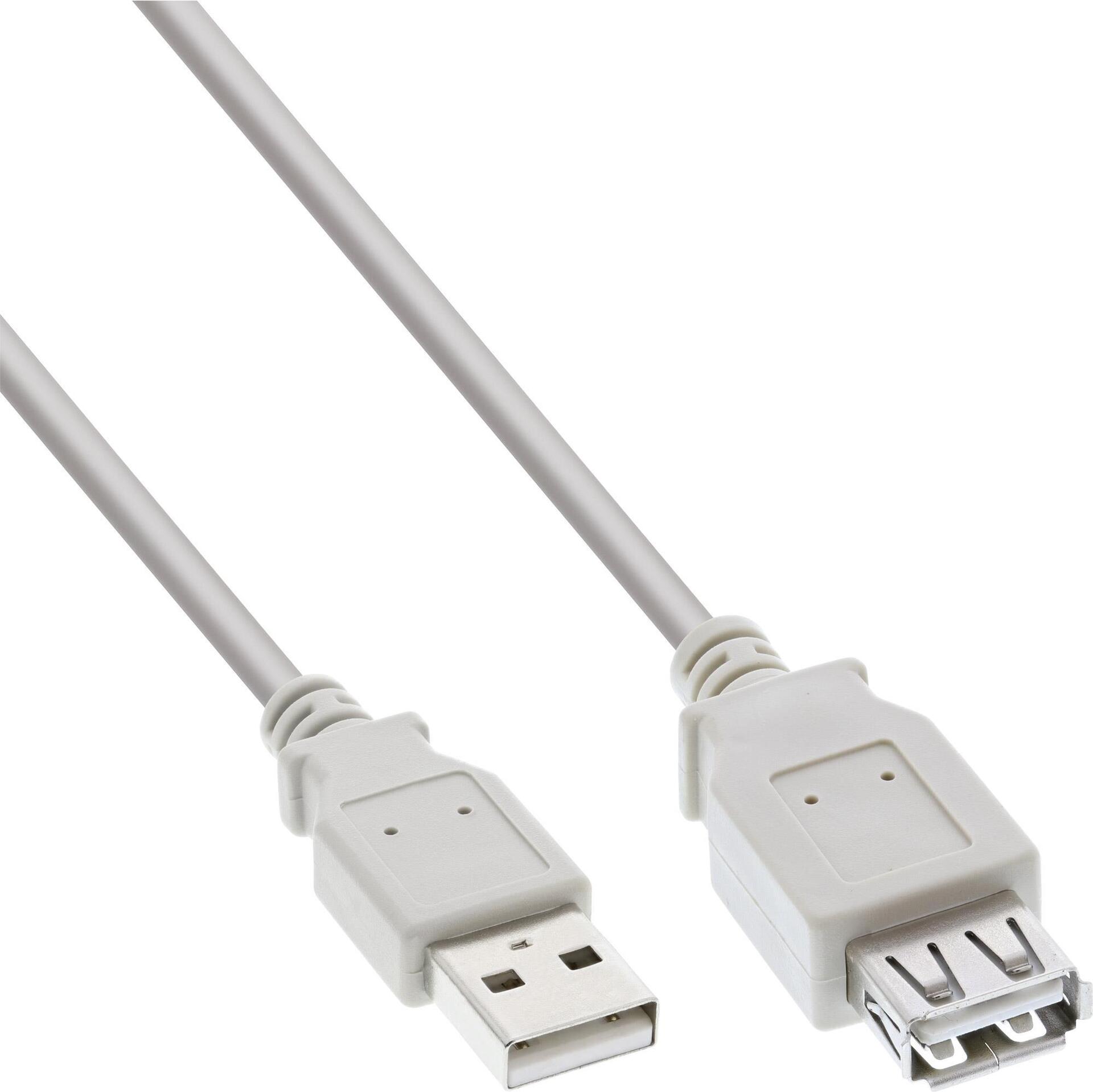 INLINE USB 2.0 Verlängerung, Stecker / Buchse, Typ A, beige/grau, 0,5m