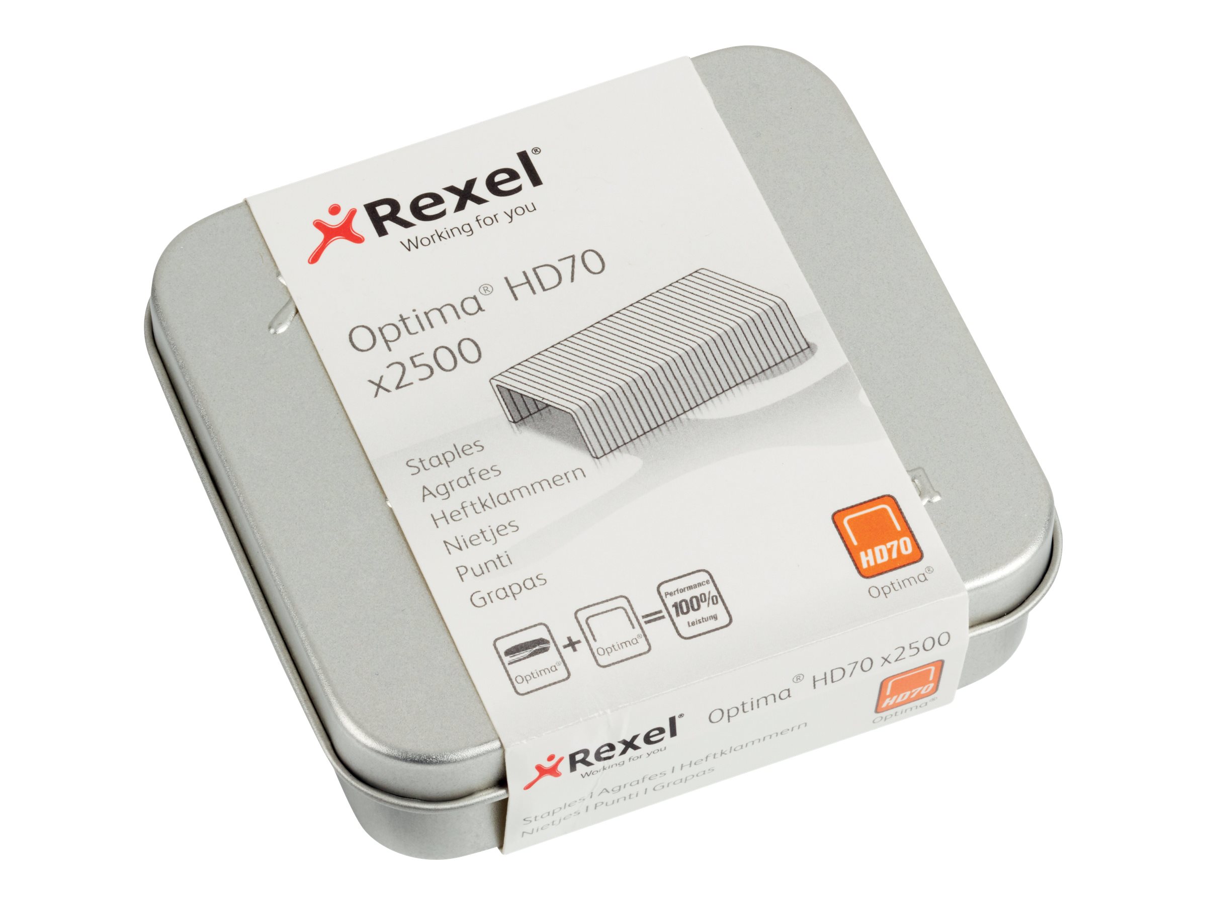 Rexel Optima HD70 Heftklammern, verzinkt, 2.500 Stück in Blechdose, Silber
