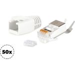 S/CONN maximum connectivity Netzwerk Modular Stecker RJ45 SET für Verlegekabel bis AWG 23, Stecker mit Zugentlastung, Einführhilfe und Tülle, weiß VE 50 (72067-50W)