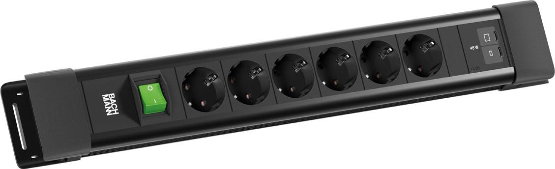BACHMANN CONNECTUS 6xCEE7/3 1xSchalter, 1xUSB C/C 45W L=2,0m CEE7/7 schwarz (BM0022772)