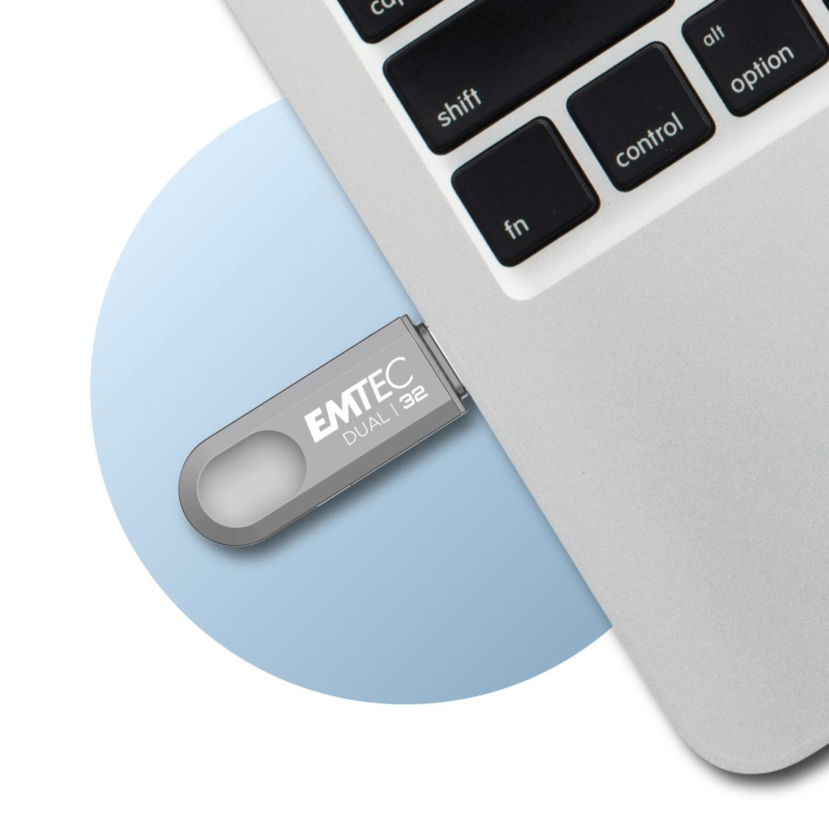 Emtec Dual D280 32 GB USB-Flash-Laufwerk Silber