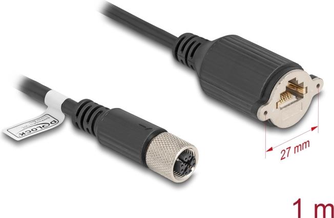 Delock M12 Kabel X-kodiert 8 Pin Buchse zu RJ45 zum Einbau Cat.6A S/FTP 1 m (80460)