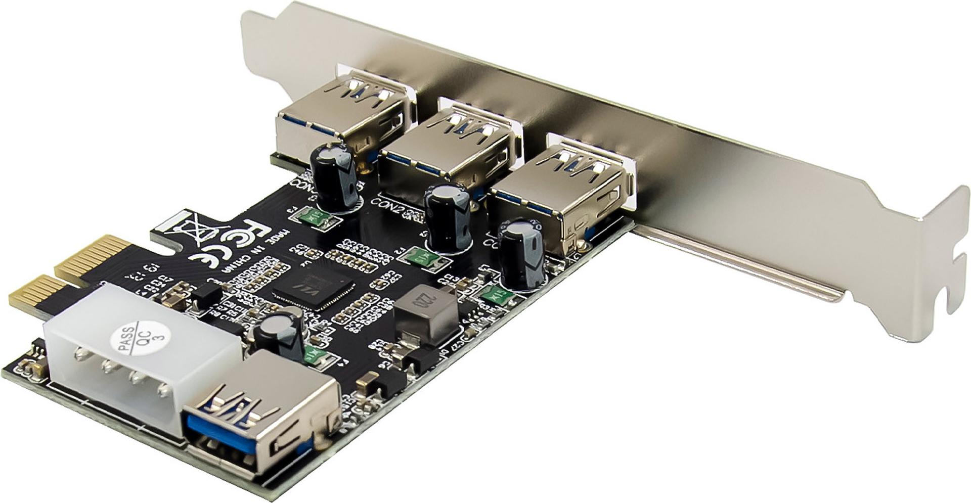 InLine PCIe 2.0 Karte 3+1x USB 3.2 Gen.1 mit Molex 4-Pin Stromanschluss