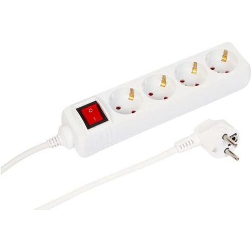 MicroConnect 4-way Schuko Power Strip on/off switch 1.5M White MC 