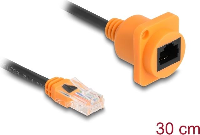 Delock RJ45 D-Typ Netzwerkkabel Stecker zu Buchse Cat.5e UTP orange/schwarz 30 cm