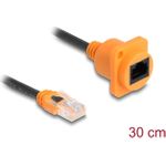 Delock RJ45 D-Typ Netzwerkkabel Stecker zu Buchse Cat.5e UTP orange/schwarz 30 cm