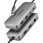 AXAGON HMC-CUB83X2 USB-Hub – USB-C 10?Gbps – 7-in-1 – HDMI 4K/144?Hz – DP 8K/30?Hz – 2× USB-A – 1× USB-C – RJ-45 GLAN – PD 100?W – 15?cm USB-C-Kabel – Grau (HMC-CUB83X2)