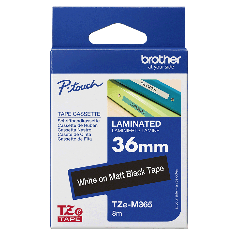 Brother TZe TZe-M365 Laminierter Farbband 36 mm 8 m Weiß auf Schwarz Matt