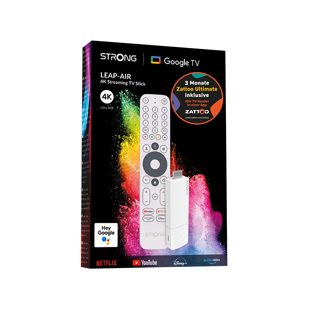 Strong LEAP-AIR Ultimate Streaming Stick 4K UHD Google TV Android 11 Dolby Atmos Weiß