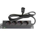 Steckdosenleiste 25,40cm (10"), 1HE, Kaltgeräte-Stecker C14 an 4x Schuko-Buchse - Aluminiumprofil, schwarz, Good Connections® (GC-N0078)