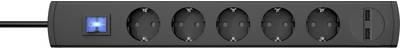 Kopp Steckdosenleiste mit Schalter 5fach Anthrazit Schutzkontakt 233605003 (233605003)