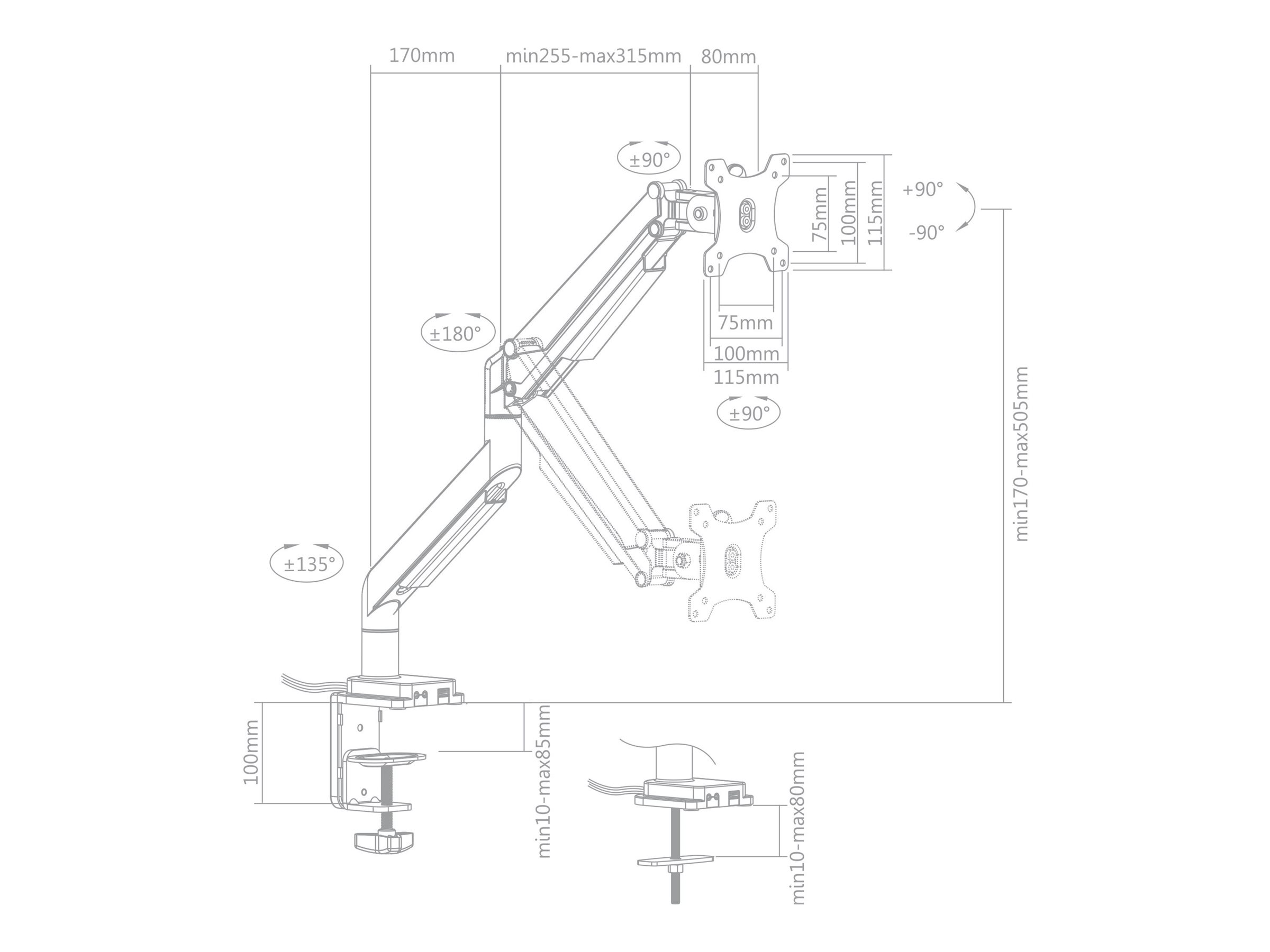 InLine Tischhalterung mit Lifter und USB/Audio für Monitore 17"-32" max. 9 kg Schwarz
