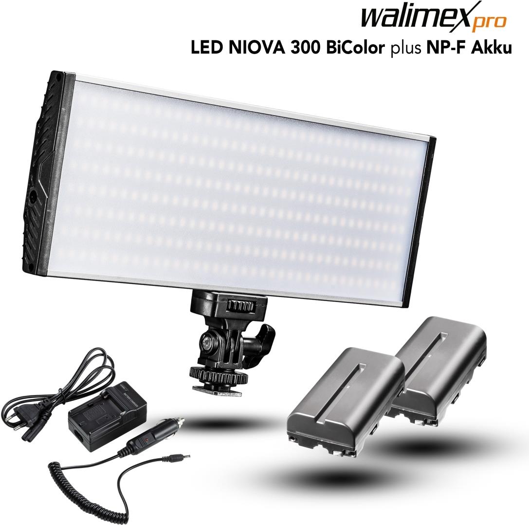 Walimex pro LED Niova 300 BiColor 30W plus 2x NP-F Akku (22971)