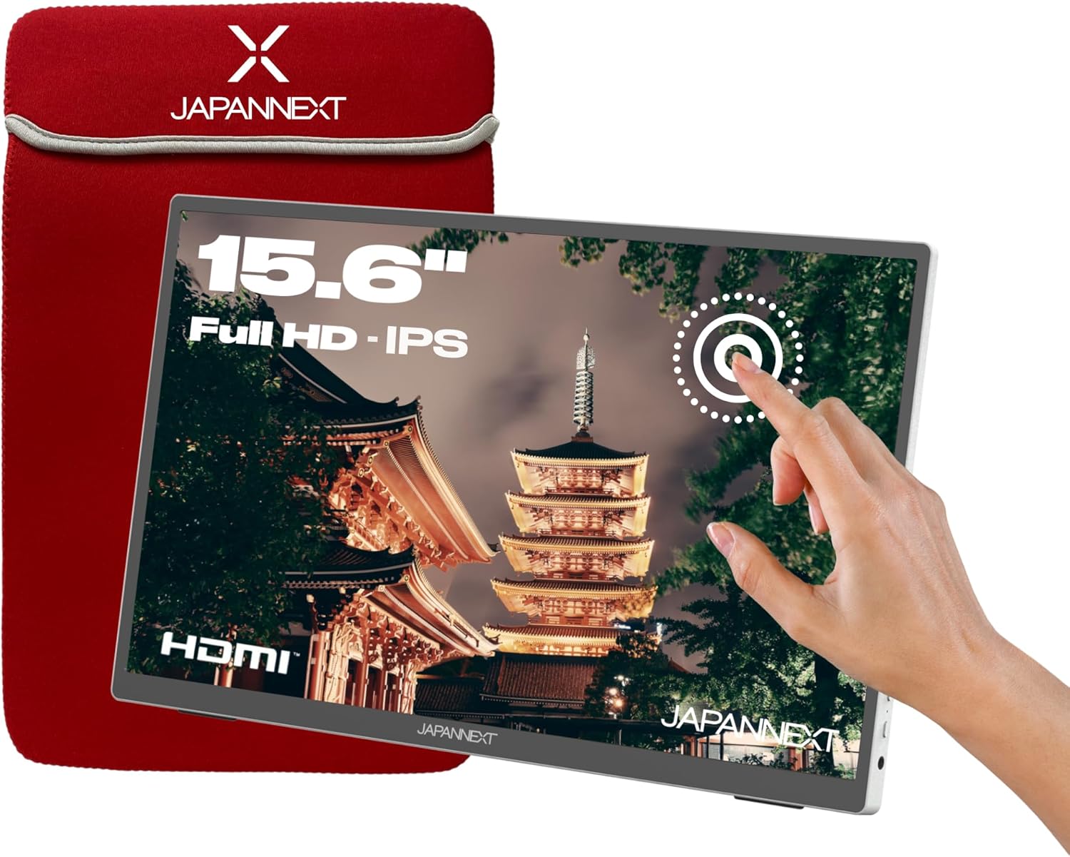 JAPANNEXT Tragbarer Touchscreen Monitor 15.6" | Full HD | HDR | IPS-Panel mit HDMI/USB-C | G-Sync/FreeSync (JN-MD-I156FHDR-T)