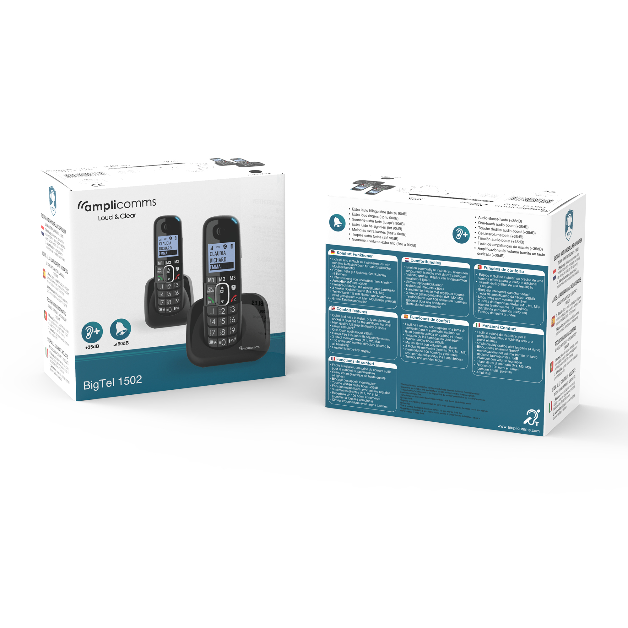 amplicomms BigTel 1502 EU DECT-Telefon Großtasten Freisprecheinrichtung Schwarz