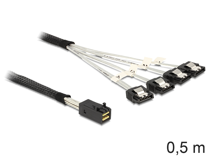 Delock 83392 Mini SAS HD SFF-8643 zu 4 x SATA 0,5 m Schwarz, Silber