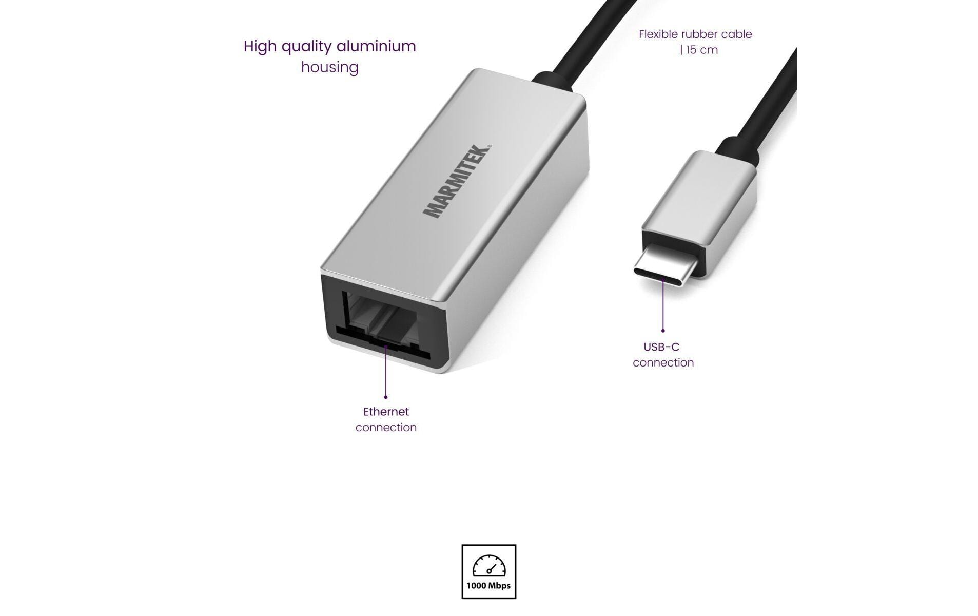 Marmitek Connect Netzwerkadapter USB-C 3.1 auf Gigabit Ethernet Schwarz, Silber