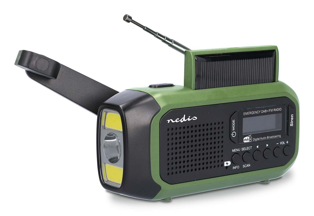 Nedis RDDBCR2000GN Notfallradio DAB+ FM Kurbelradio Solar Powerbank LED-Taschenlampe Grün, Schwarz