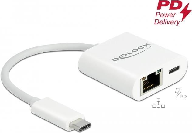 DELOCK USB Type-C  Adapter zu Gigabit LAN 10/100/1000 Mbps mit Power Delivery Anschluss weiß