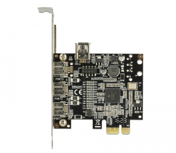 Delock FireWire-Adapter PCI Express x1 3x extern FireWire B + 1x intern FireWire A Schwarz, Silber