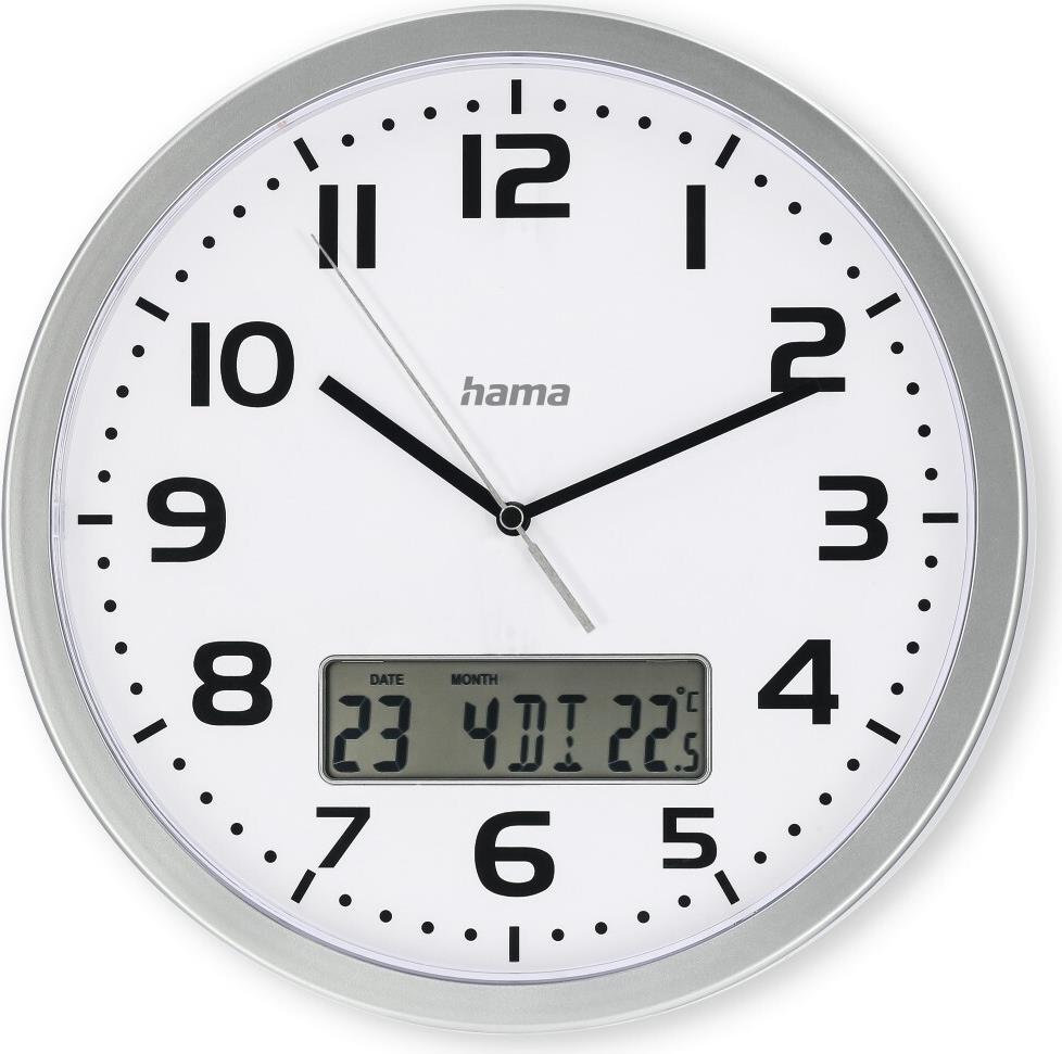 Hama DCF-Funkwanduhr Moorea mit Datums- und Temperaturanzeige O 30 cm (00185878)