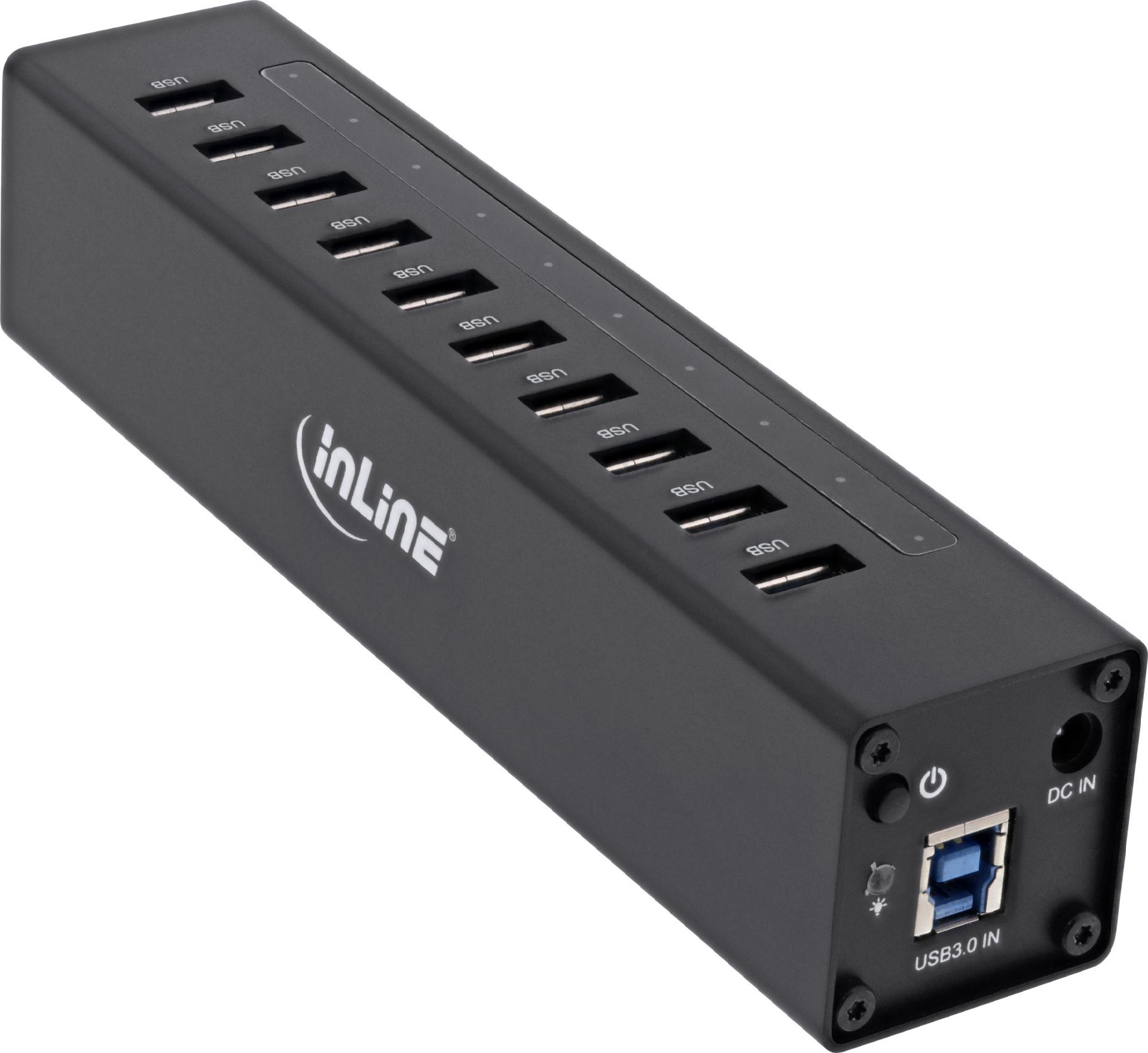 InLine USB 3.0 Hub 10 Port Aluminiumgehäuse Schwarz mit Netzteil
