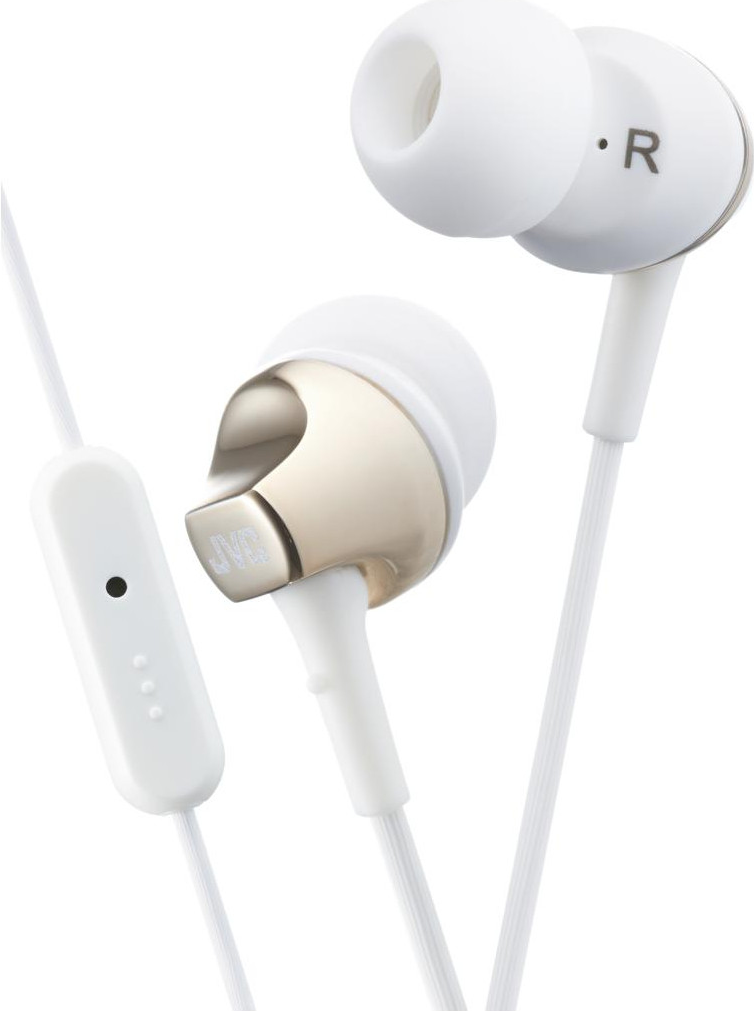 JVC HA-FR325-N-E. Übertragungstechnik: Verkabelt. Tragestil: im Ohr, Headset-Typ: Binaural. Position Kopfhörerlautsprecher: Im Ohr, Kopfhörerfrequenz: 8 - 24000 Hz, Treibereinheit: 9 mm, Magnettyp: Neodym. Gewicht: 3,4 g. Produktfarbe: Gold, Weiß (HA-FR325-N-E)