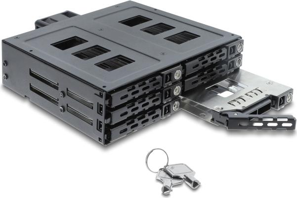 Delock 5.25? Wechselrahmen für 6 x 2.5? SATA oder SAS HDD / SSD mit Schloss (47142)