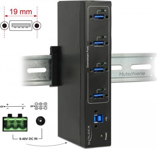 DeLock External Industry Hub 4 x USB 3.0 Type-A with 15 kV ESD protection (63309)