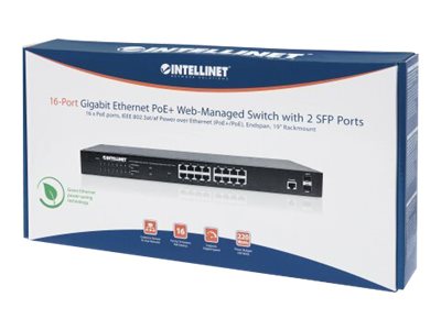 Intellinet 16-Port Gigabit Ethernet PoE+ Web-Managed Switch mit 2 SFP-Ports Schwarz