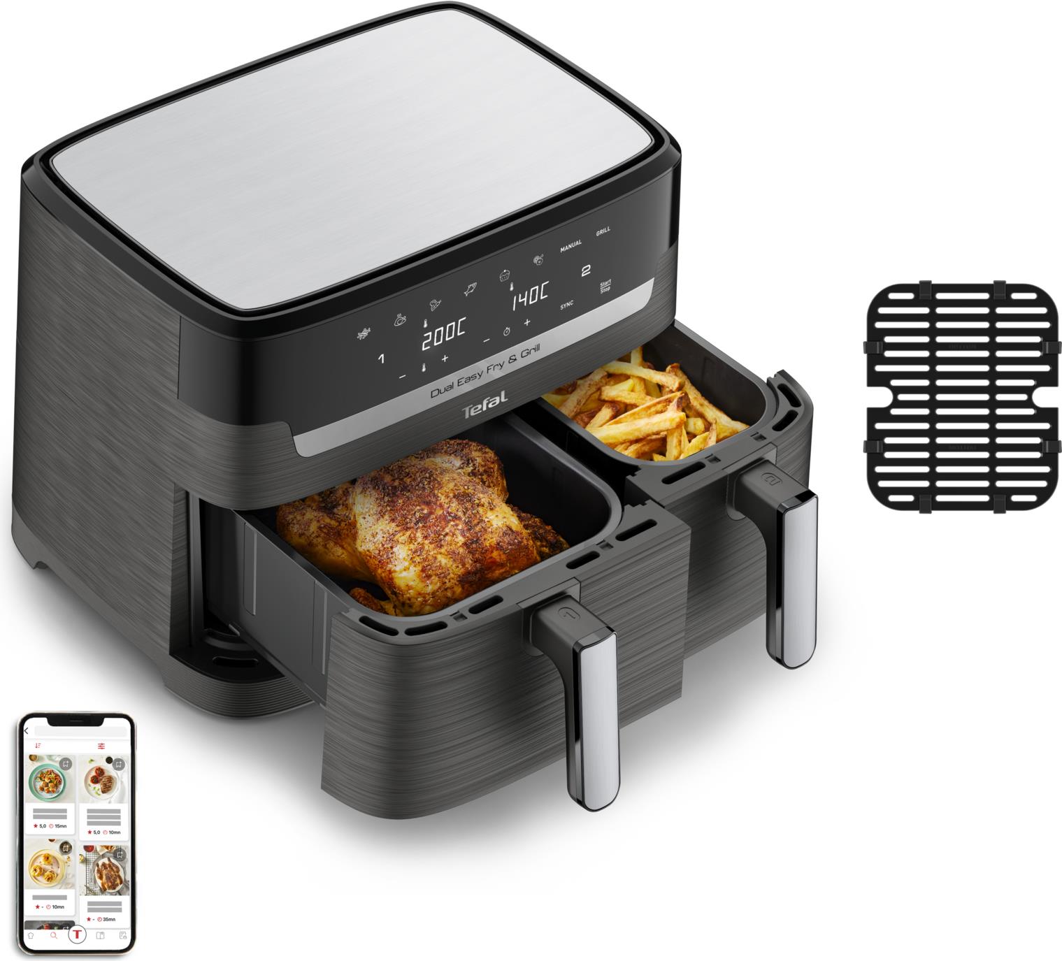 Tefal Dual Easy Fry & Grill EY905B Doppel 8,3 l Eigenständig 2700 W Heißluftfritteuse Grau (EY905B)