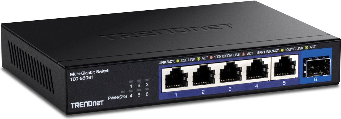 TRENDnet 6-Port 2.5G Unmanaged Switch with 10G SFP+ Port (TEG-S5061)