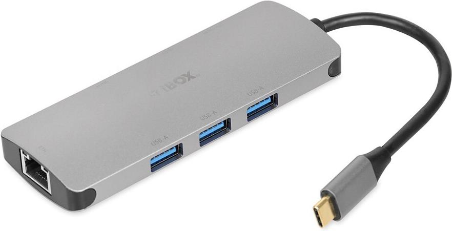 iBox IUH3RJ4K Notebook-Dockingstation & Portreplikator USB 3.2 Gen 1 (3.1 Gen 1) Type-C Power Delivery 100W Silber (IUH3RJ4K)
