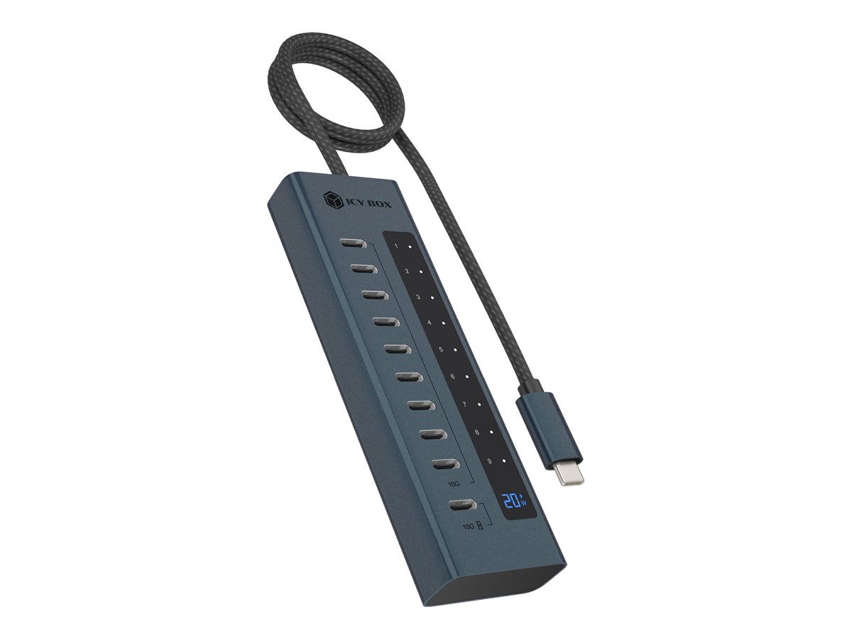 ICY BOX IB-HUB1450-C31 USB-Hub 10x USB-C 3.2 Gen 2 bis 10 Gbit/s 48W Netzteil PD 20W Anthrazit