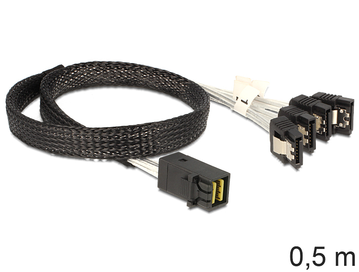 Delock 83392 Mini SAS HD SFF-8643 zu 4 x SATA 0,5 m Schwarz, Silber