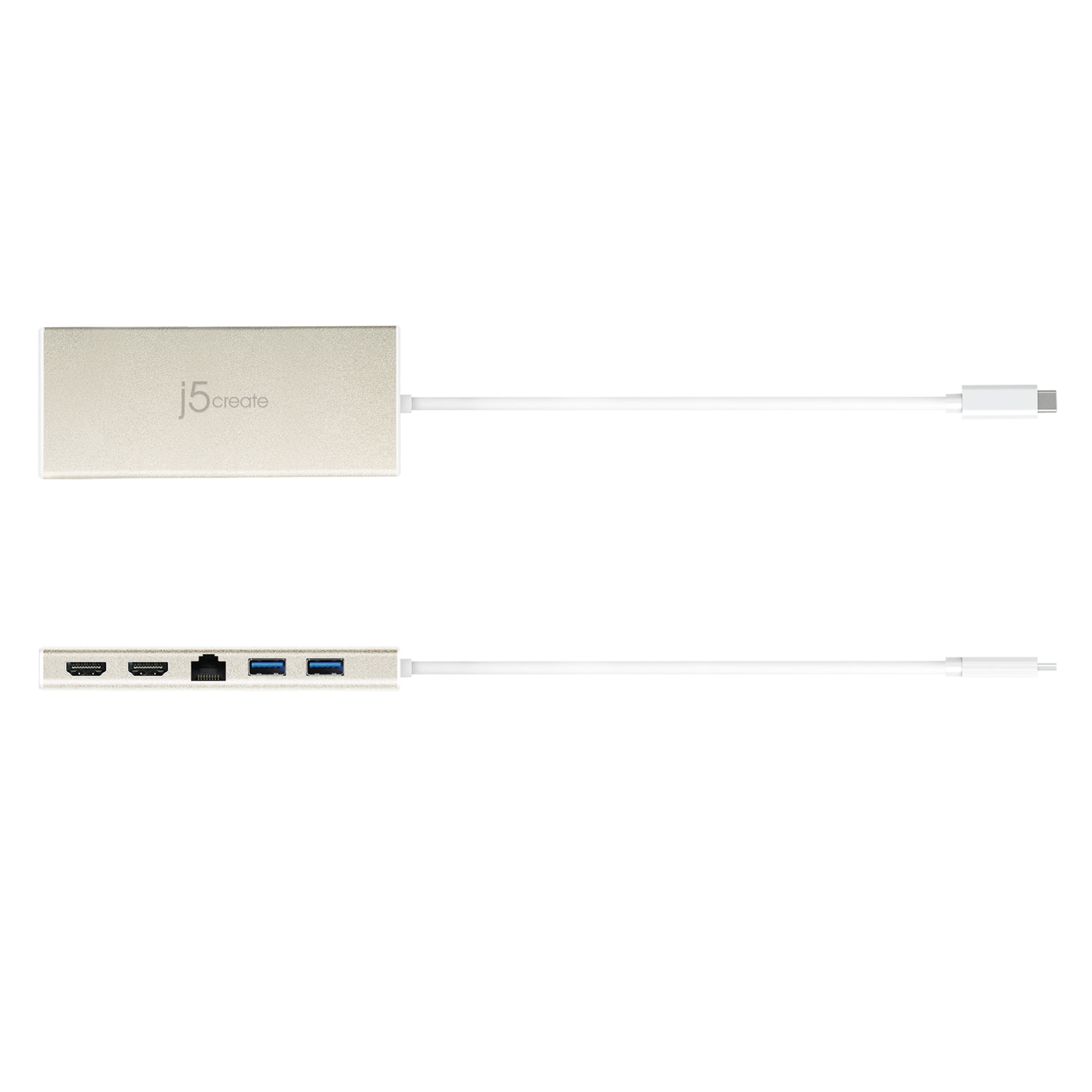 j5create JCD381-N USB-C Dual HDMI Mini Dock mit Gigabit Ethernet und USB Power Delivery, Aluminium, Beige/Weiß