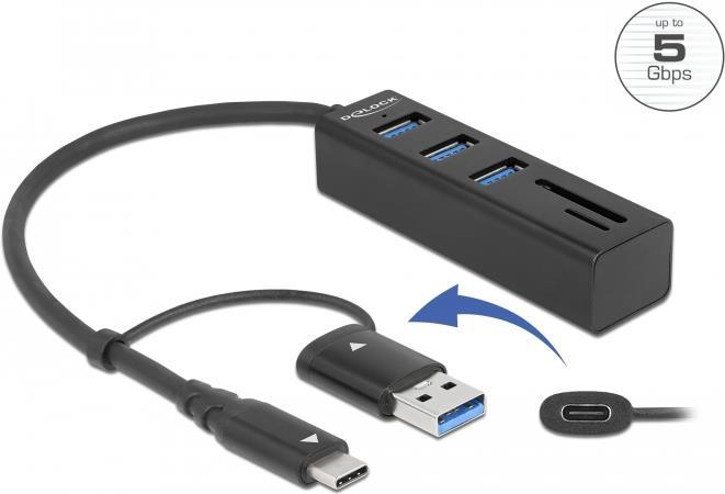 Delock - Hub - 3 x USB 3,2 Gen 1 + 1 x USB-C 3,2 Gen 1 - Desktop (63859)