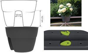 EDA Geländertopf "OSAKA", Durchmesser: 300 mm, anthrazit Höhe: 260 mm, Erdvolumen: 8 Liter, aus Kunststoff, - 1 Stück (013585 G.ANT SX)