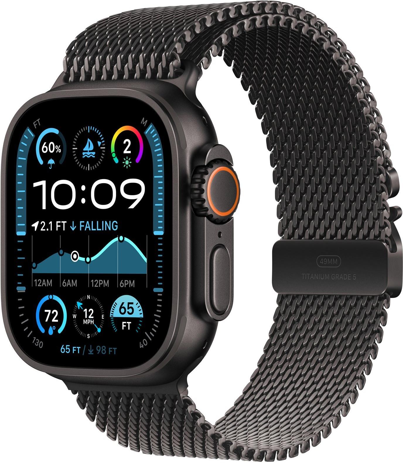 Apple Watch Ultra 2 GPS + Cellular 49 mm Black Titanium Milanaise Armband (Größe S) Schwarz