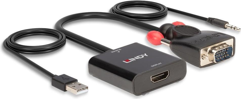 Lindy Videoadapter HD-15 (VGA), Stereo Mini-Klinkenstecker, USB (nur Strom) männlich zu Mini-Stecker, HDMI weiblich (38284)