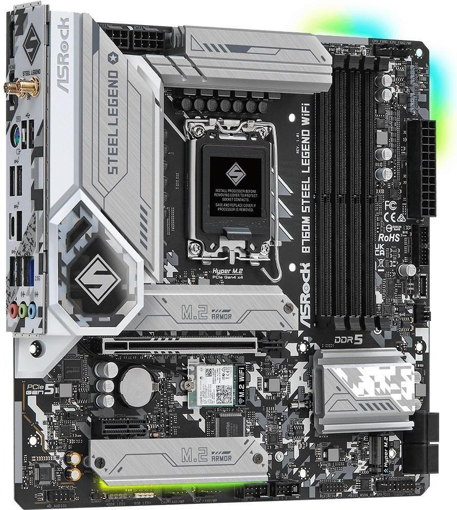 ASRock Steel Legend B760M Steel Legend WiFi LGA 1700 Micro-ATX Schwarz, Grau