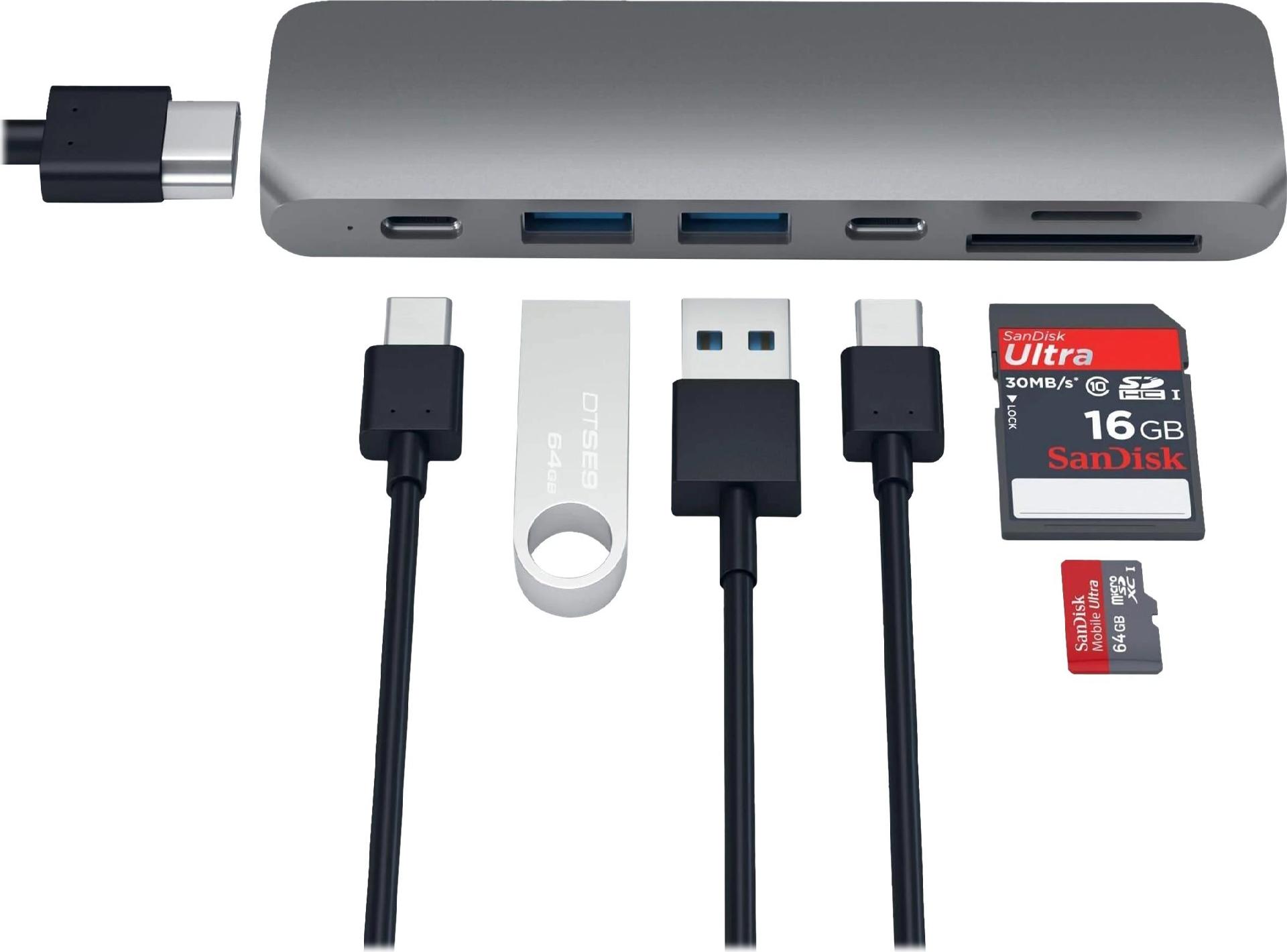 Satechi Type-C Pro Hub Adapter für MacBook Pro 13" und 15", 2× USB 3.0, HDMI 4K, SD/MicroSD, Grau