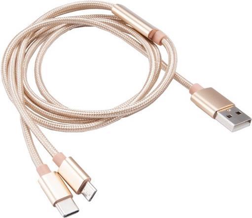 AKASA 2\" 1 USB 2.0 Kabel Typ A zu Micro-B und C - 1m gold - Kabel - Digital/Daten (AK-CBUB42-12GL)