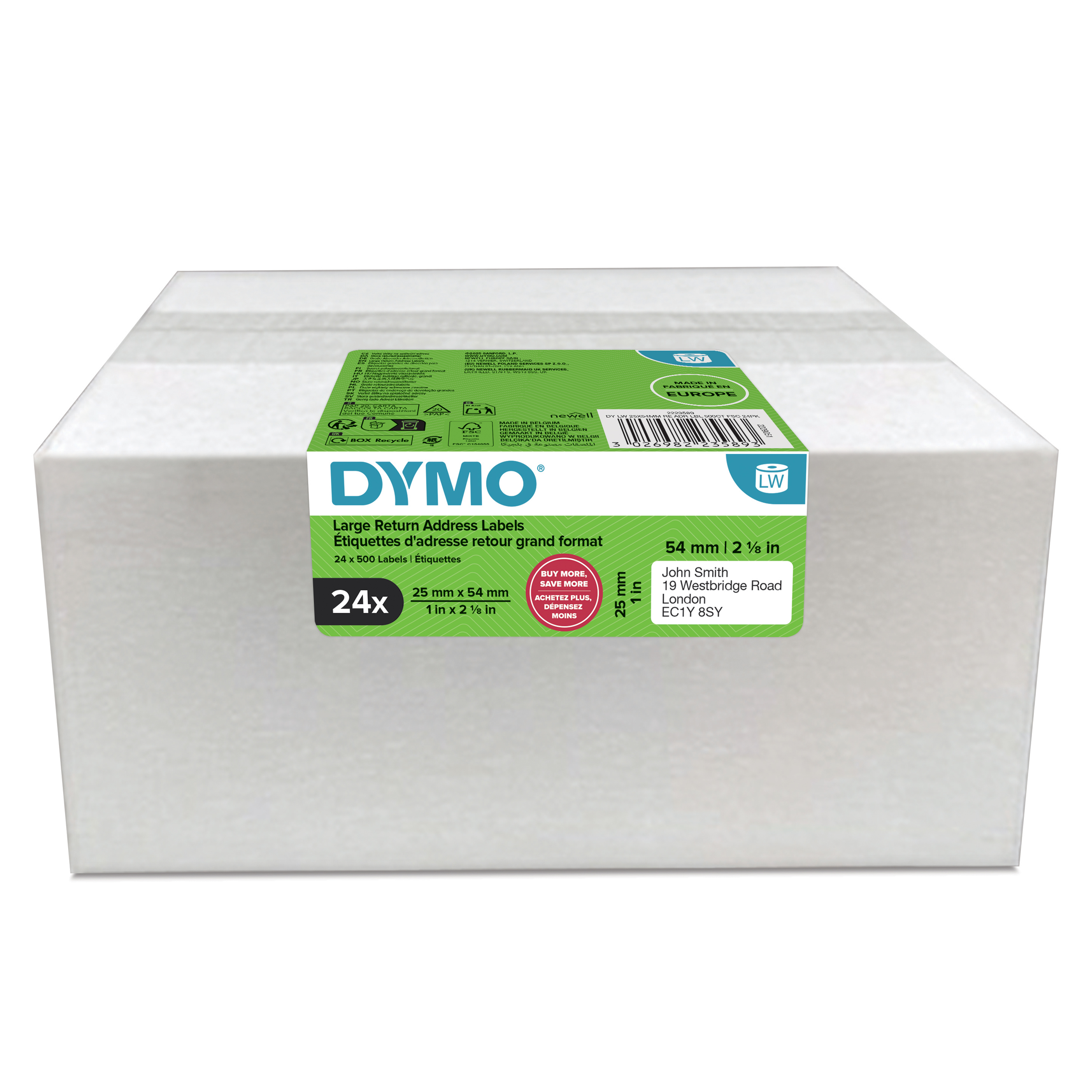Dymo LabelWriter Adress Label 24 Rolls 25 mm x 54 mm Weiß