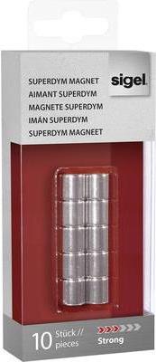 SIGEL SuperDym-Magnete C5 \"Strong\", Zylinder-Design, silber, Ø 10x10 mm, 10 Stück
