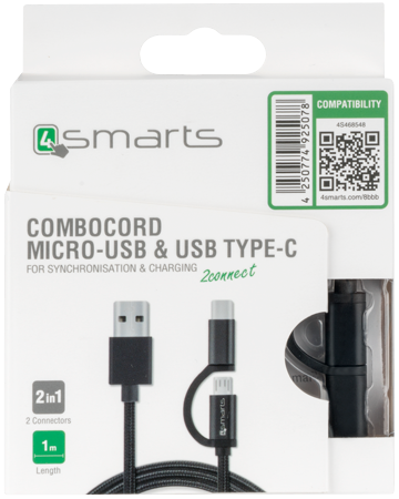 Image of 4smarts ComboCord 1m USB A USB C/Micro-USB B Männlich Männlich Schwarz USB Kabel (4S468548)