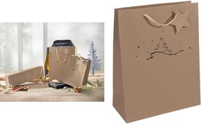 sigel Weihnachts-Geschenktüte "Christmas tree", groß Geschenktasche aus braunem Kraftkarton, 157 g/qm, - 1 Stück (GT037)