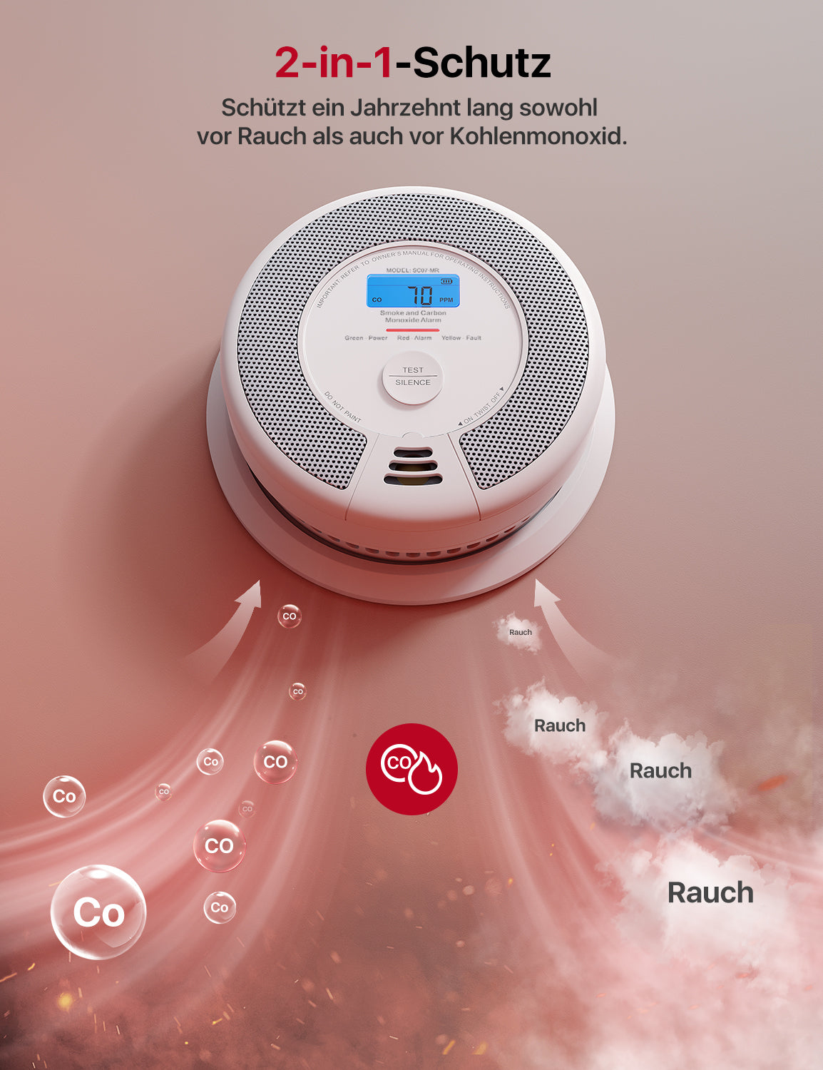 X-Sense SC07-MR Rauch- und Kohlenmonoxidmelder WLAN 85 dB Lithium Weiß/Grau
