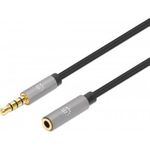 MANHATTAN Audio-Verlängerungskabel Aux / 3,5 mm Klinke 3,5 mm-Klinkenstecker auf 3,5 mm-Klinkenbuchse, 3 m, vergoldete Kontakte, Slim Design, schwarz/silber (356046)
