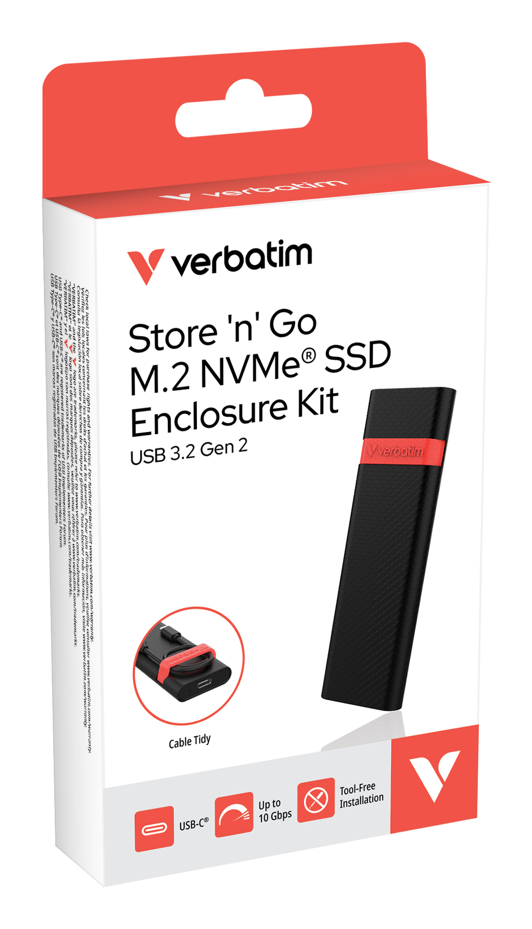 Verbatim Store 'n' Go M.2 NVMe SSD-Gehäuse USB 3.2 Gen 2 10 Gbit/s Schwarz/Rot
